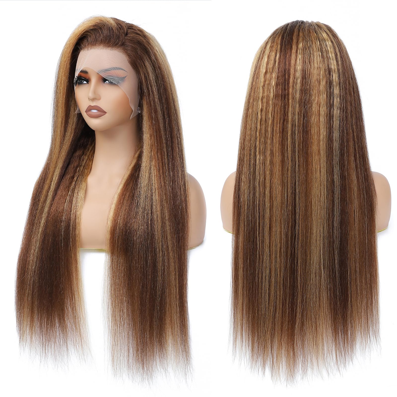 Pristine Luxury Ombre Brown Highlight Wig - 13x6 HD Lace Front Kinky Straight